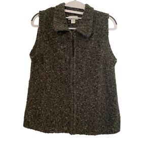 Christopher & Banks Green Tweed Knit Cardigan Sweater Vest Womens Size Small